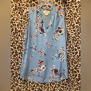 Blue Floral Collard Tank